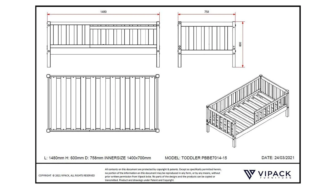 Vipack Toddler 70 Peuterbed - Wit Grenenhout met Verticale Latten (70x140 cm) 6 Vipack Toddler 70 Peuterbed - Wit Grenenhout met Verticale Latten (70x140 cm) - Afbeelding 4