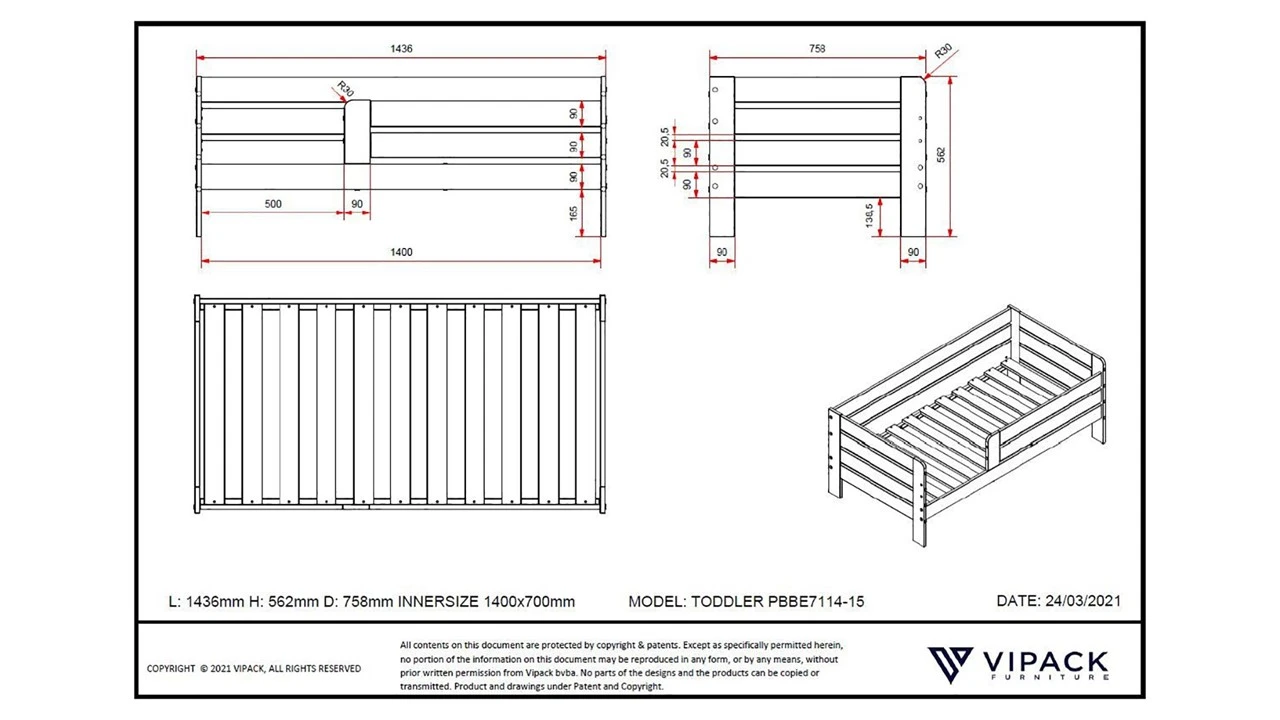 Vipack Toddler 71 Wit Grenen – Moderne Horizontale Latten Peuterbed met Uitvalbescherming 6 Vipack Toddler 71 Wit Grenen – Moderne Horizontale Latten Peuterbed met Uitvalbescherming - Afbeelding 4