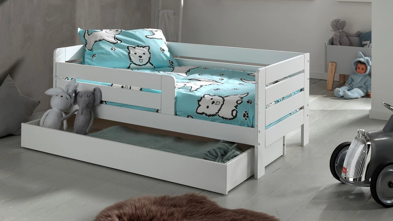 Peuterbed Toddler 71 Wit met Grijze Bedlade – Compact Kinderbed met Veiligheidszijden 4 Peuterbed Toddler 71 Wit met Grijze Bedlade – Compact Kinderbed met Veiligheidszijden - Afbeelding 2