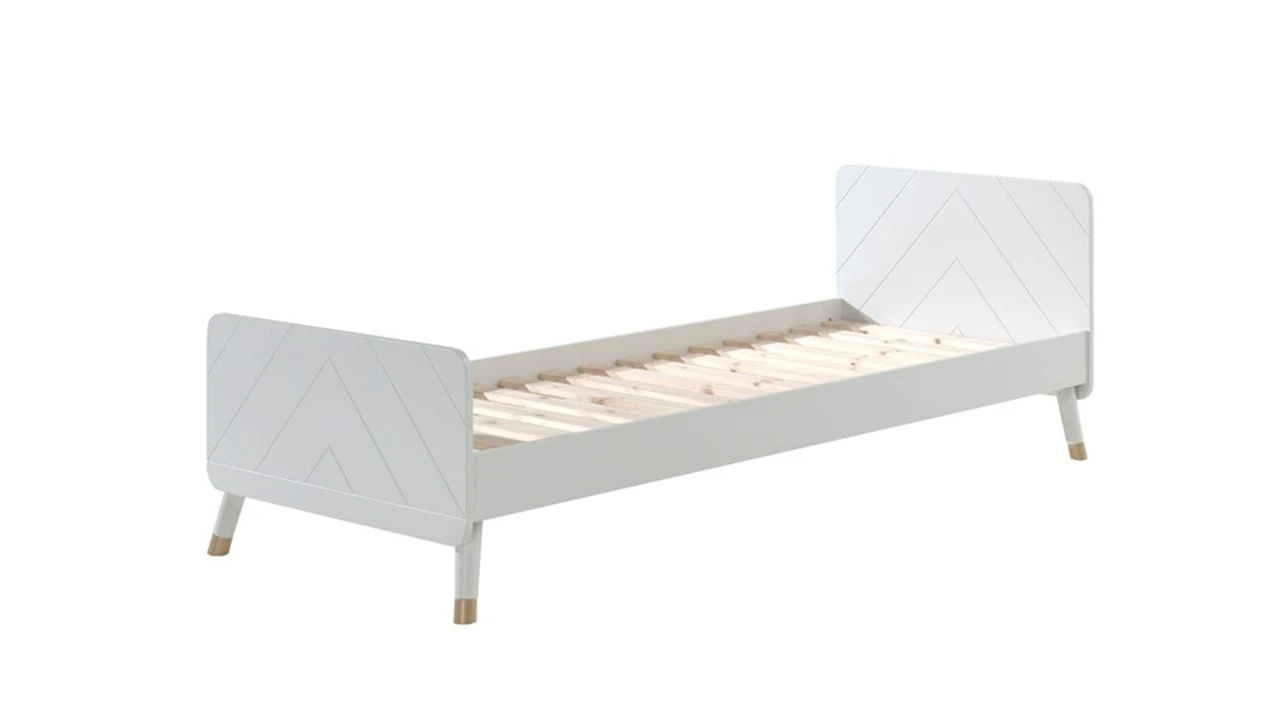 Bed Billy met Nachtkast Wit/Goud β Gekerfd Driehoekspatroon Retro Kinderbed 4 Bed Billy met Nachtkast Wit/Goud β Gekerfd Driehoekspatroon Retro Kinderbed - Afbeelding 2