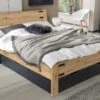 Bed Birmingham Eiken Houtlook met Grijs Metallic – Industrieel Bed met 4 Opbergladen