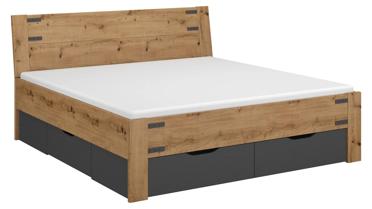 Bed Birmingham Eiken Houtlook met Grijs Metallic – Industrieel Bed met 4 Opbergladen 5 Bed Birmingham Eiken Houtlook met Grijs Metallic – Industrieel Bed met 4 Opbergladen - Afbeelding 3