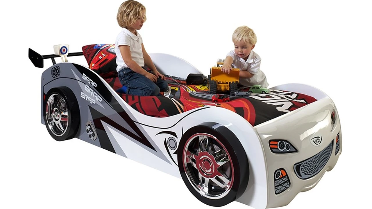 Brap Brap Raceauto Bed Wit Hoogglans – Stoer Kinderbed met Ronde Vormen 4 Brap Brap Raceauto Bed Wit Hoogglans – Stoer Kinderbed met Ronde Vormen - Afbeelding 2