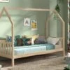 Vipack Cabane Huisbed Naturel Grenen – Kinderbed met Hekje en Uitvalbeveiliging -Beter Bed Winkel Bed Cabane met hekje naturel