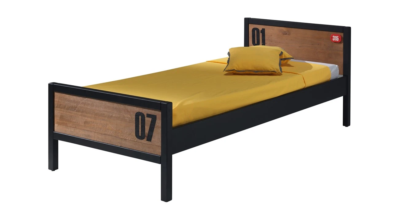 Vipack Bed Daan met Slaaplade - Naturel Hout en Zwart - Industrieel Tienerbed 5 Vipack Bed Daan met Slaaplade - Naturel Hout en Zwart - Industrieel Tienerbed - Afbeelding 3