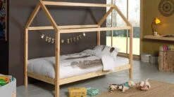 Vipack Bed Dallas Natuurlijk Grenen & Wit – Huisbed met Dakframe