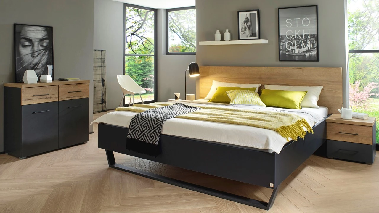 Bed Halifax β Industrieel Bedframe in Eiken Houtlook met Grijs Metallic Sleeppoot 3 Bed Halifax β Industrieel Bedframe in Eiken Houtlook met Grijs Metallic Sleeppoot