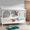 Vipack Huisbed Wit met Voorpaneel, Half Dak en Slaaplade - Grenenhout Kinderbed