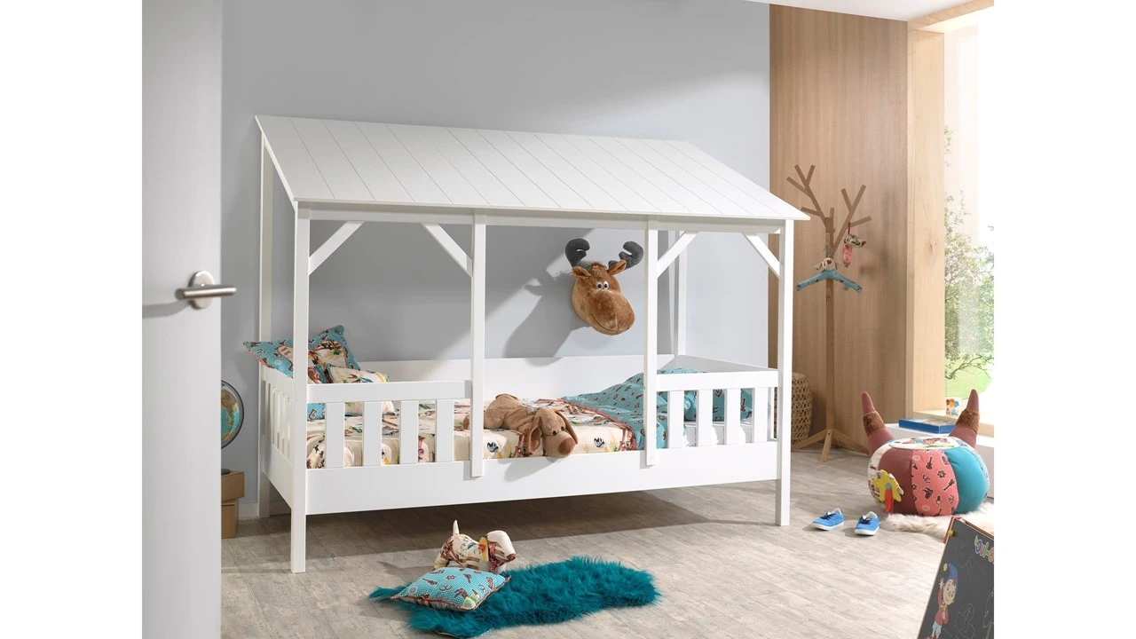Vipack Huisbed Wit met Voorpaneel, Half Dak en Slaaplade - Grenenhout Kinderbed 3 Vipack Huisbed Wit met Voorpaneel, Half Dak en Slaaplade - Grenenhout Kinderbed