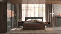 B Bright Bed Infinito - Donker Hout met Gerecycled Stoffen Hoofdbord - Tweepersoonsbed