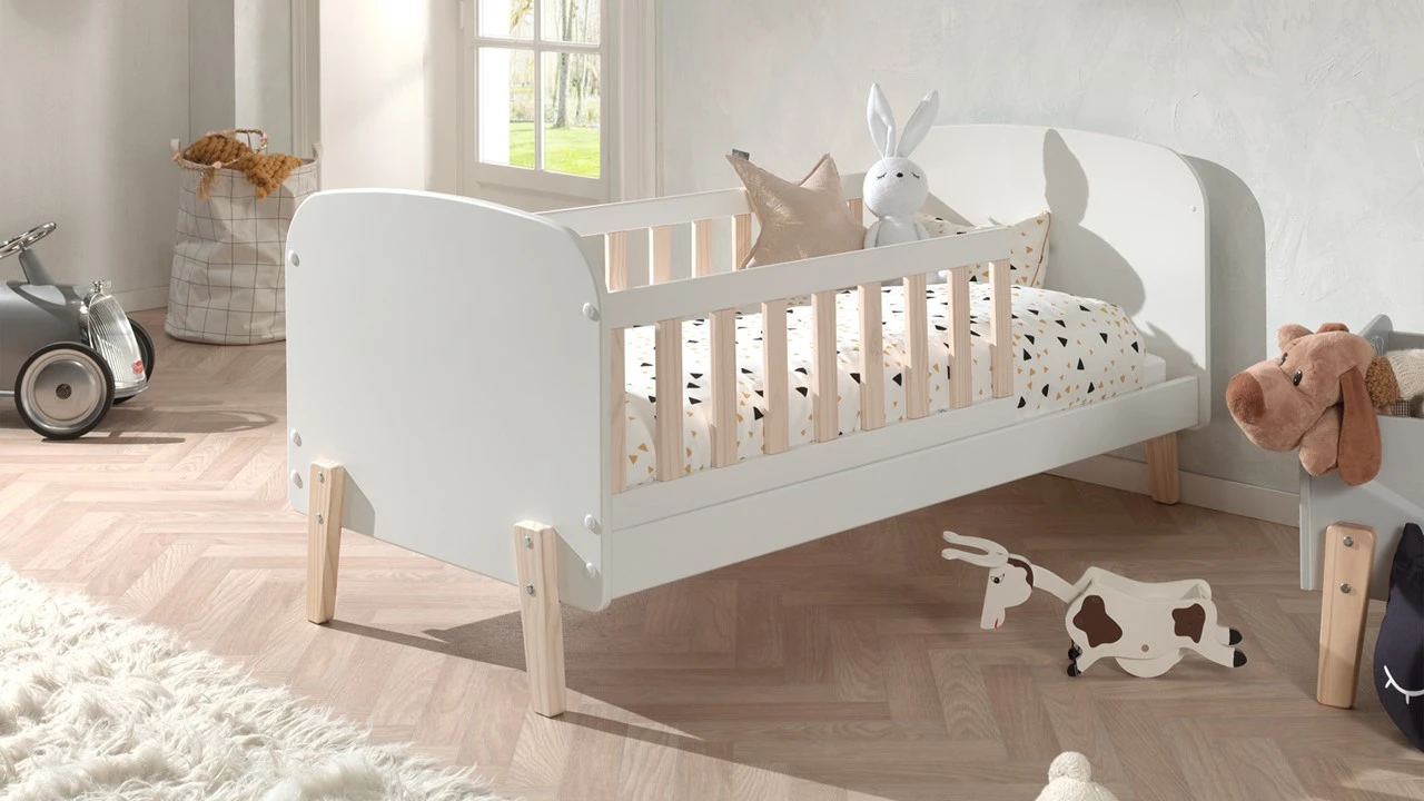 Peuterbed Kiddy Wit met Natuurlijk Hout - 70x140 cm incl. Multifunctionele Bedlade 4 Peuterbed Kiddy Wit met Natuurlijk Hout - 70x140 cm incl. Multifunctionele Bedlade - Afbeelding 2