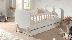 Peuterbed Kiddy Wit met Natuurlijk Hout - 70x140 cm incl. Multifunctionele Bedlade
