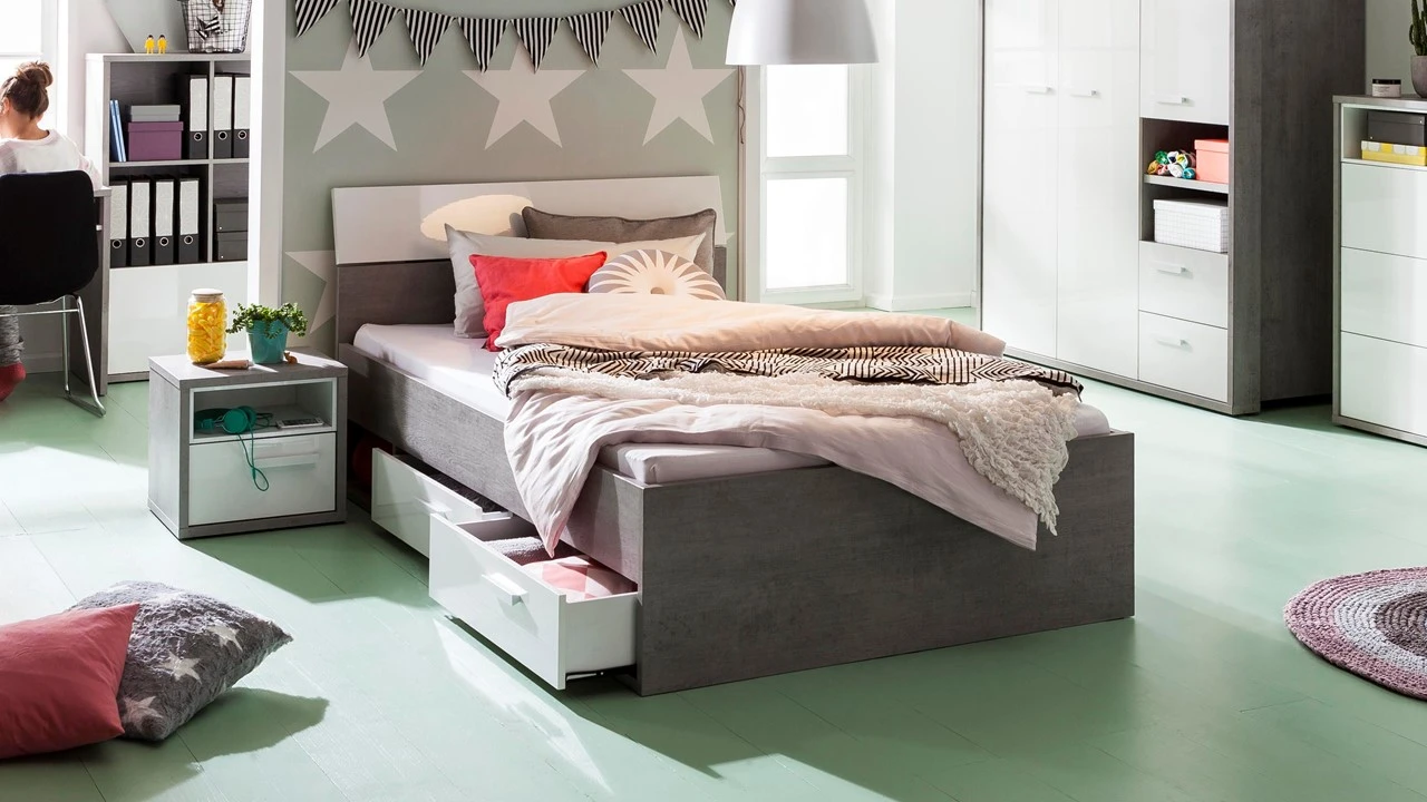B Bright Opbergbed Mipiace Wit met Betonlook β Industrieel Design met Laden 4 B Bright Opbergbed Mipiace Wit met Betonlook β Industrieel Design met Laden - Afbeelding 2