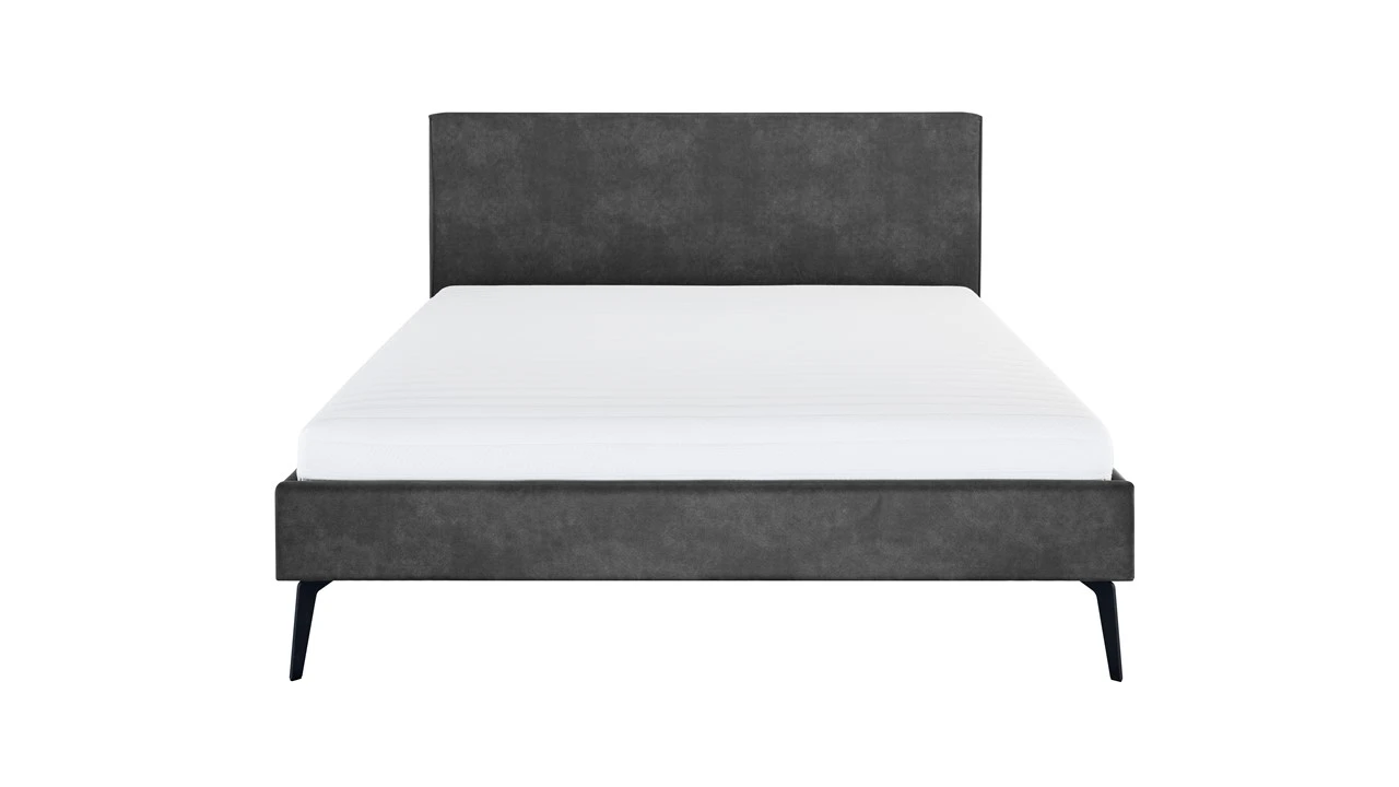 Bed Novelle - Modern Ecoleer Bedframe met Zwarte Metalen Poten 4 Bed Novelle - Modern Ecoleer Bedframe met Zwarte Metalen Poten - Afbeelding 2