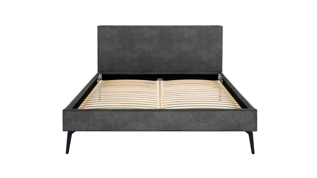 Bed Novelle - Modern Ecoleer Bedframe met Zwarte Metalen Poten 7 Bed Novelle - Modern Ecoleer Bedframe met Zwarte Metalen Poten - Afbeelding 5