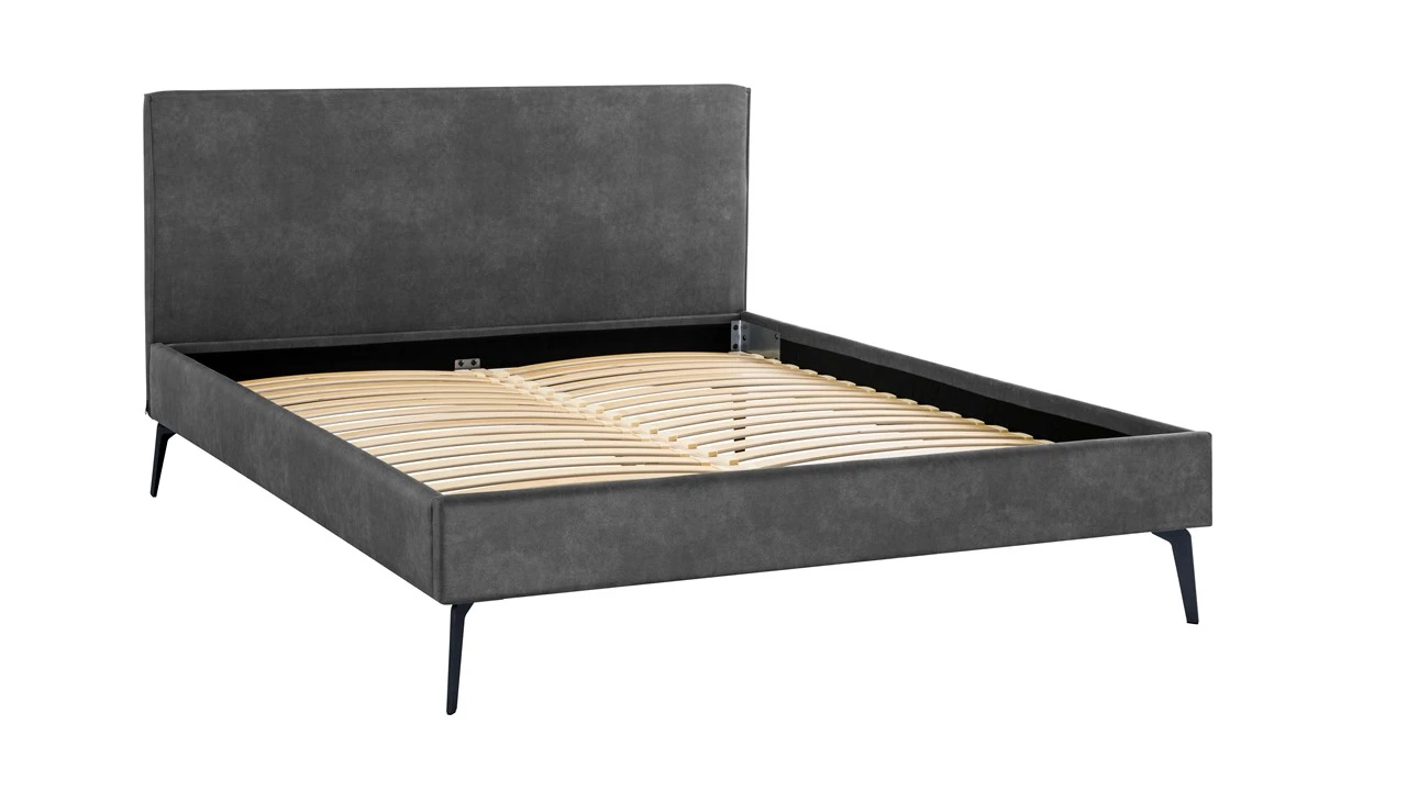 Bed Novelle - Modern Ecoleer Bedframe met Zwarte Metalen Poten 8 Bed Novelle - Modern Ecoleer Bedframe met Zwarte Metalen Poten - Afbeelding 6