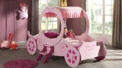 Bed Prinses Kate Car Roze Koninklijke Koets – Kinderbed met Trap en Bedbodem
