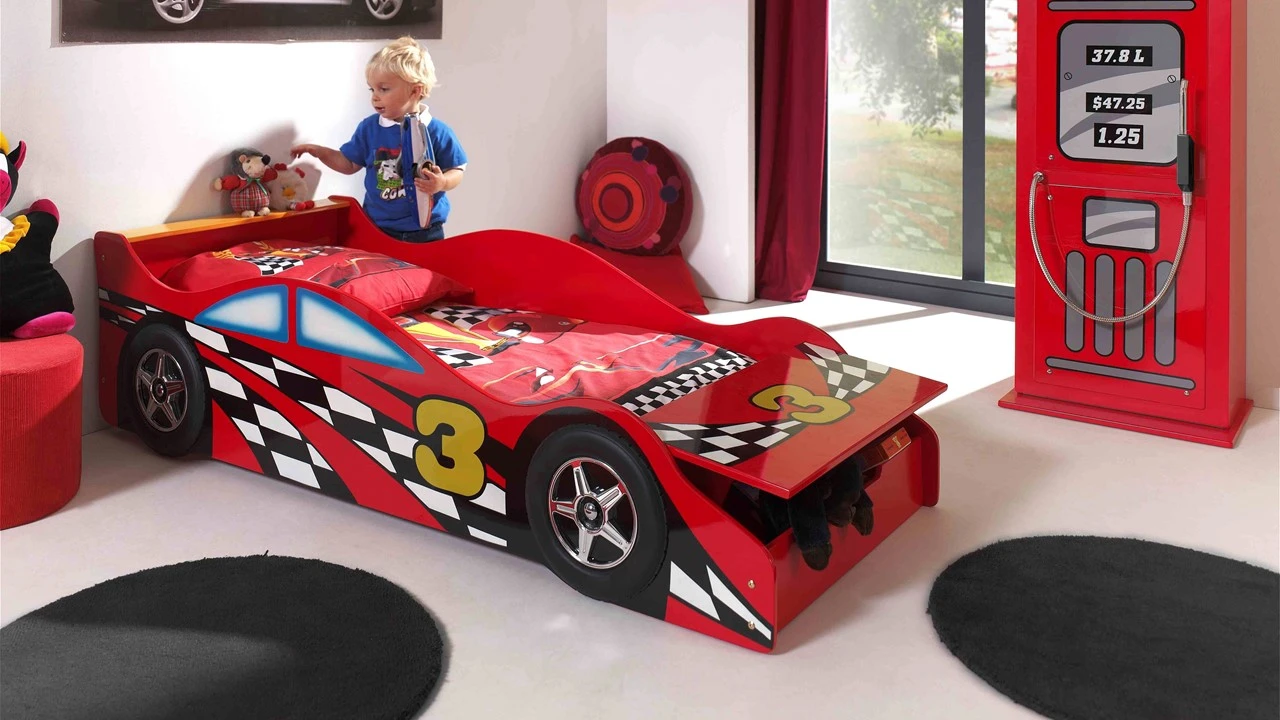 Red Race Car Toddler Bed β Junior MDF Car Bed with Front Storage Trunk (70x140 cm) 3 Red Race Car Toddler Bed β Junior MDF Car Bed with Front Storage Trunk (70x140 cm)
