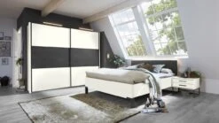 Bed Ragnar Eikenlook met Antraciet Gestoffeerd Hoofdbord – Industrieel Design Bedframe