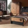 Vipack Bed Daan met Slaaplade - Naturel Hout en Zwart - Industrieel Tienerbed -Beter Bed Winkel Bed met slaaplade Daan bruin zwart