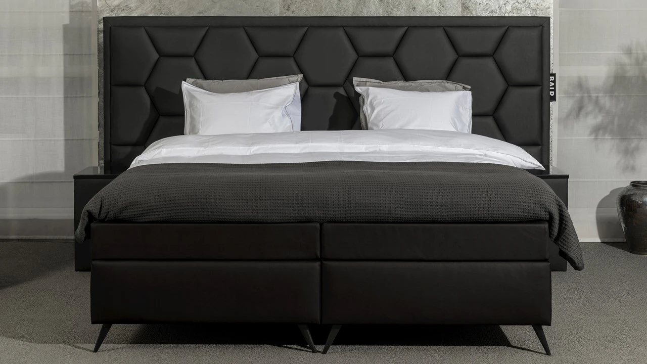 BALR Superior Vlak Boxspring - Luxe Antraciet met Hexagon Hoofdbord en Gestoffeerd Matras 4 BALR Superior Vlak Boxspring - Luxe Antraciet met Hexagon Hoofdbord en Gestoffeerd Matras - Afbeelding 2