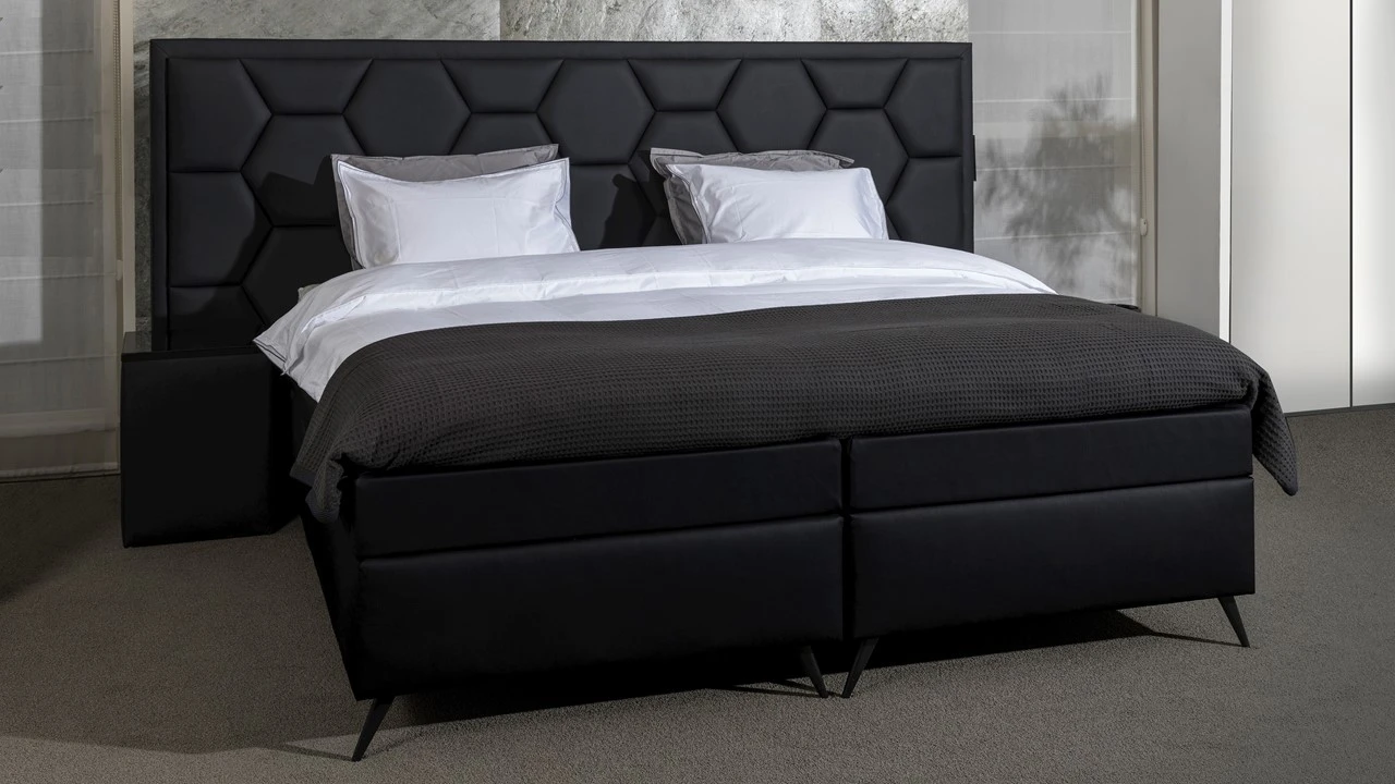 BALR Superior Vlak Boxspring - Luxe Antraciet met Hexagon Hoofdbord en Gestoffeerd Matras 3 BALR Superior Vlak Boxspring - Luxe Antraciet met Hexagon Hoofdbord en Gestoffeerd Matras