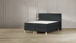 Emma Deluxe Classic Boxspring Antraciet – Vlakke Set met Gestoffeerd Matras en Naturel Houten Poten