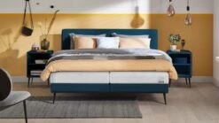 Boxspring Viggo Vlak – Modern Scandinavisch Design met Silver Pocket Deluxe Foam Matras -Beter Bed Winkel Boxspring Viggo vlak met Silver Pocket Deluxe Foam matras oakland blauw 2