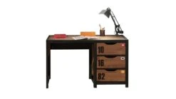 Vipack Daan Naturel Grenen met Zwart Metaal – Industrieel 3-Laden Bureau