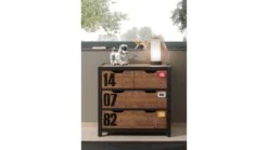 Vipack Daan Industriële Commode Naturel & Zwart – 3 Laden met Cijferopdruk