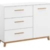 Commode Nevada Wit met Hout – Scandinavische Ladekast met 3 Laden en 1 Deur -Beter Bed Winkel Commode Nevada wit eiken