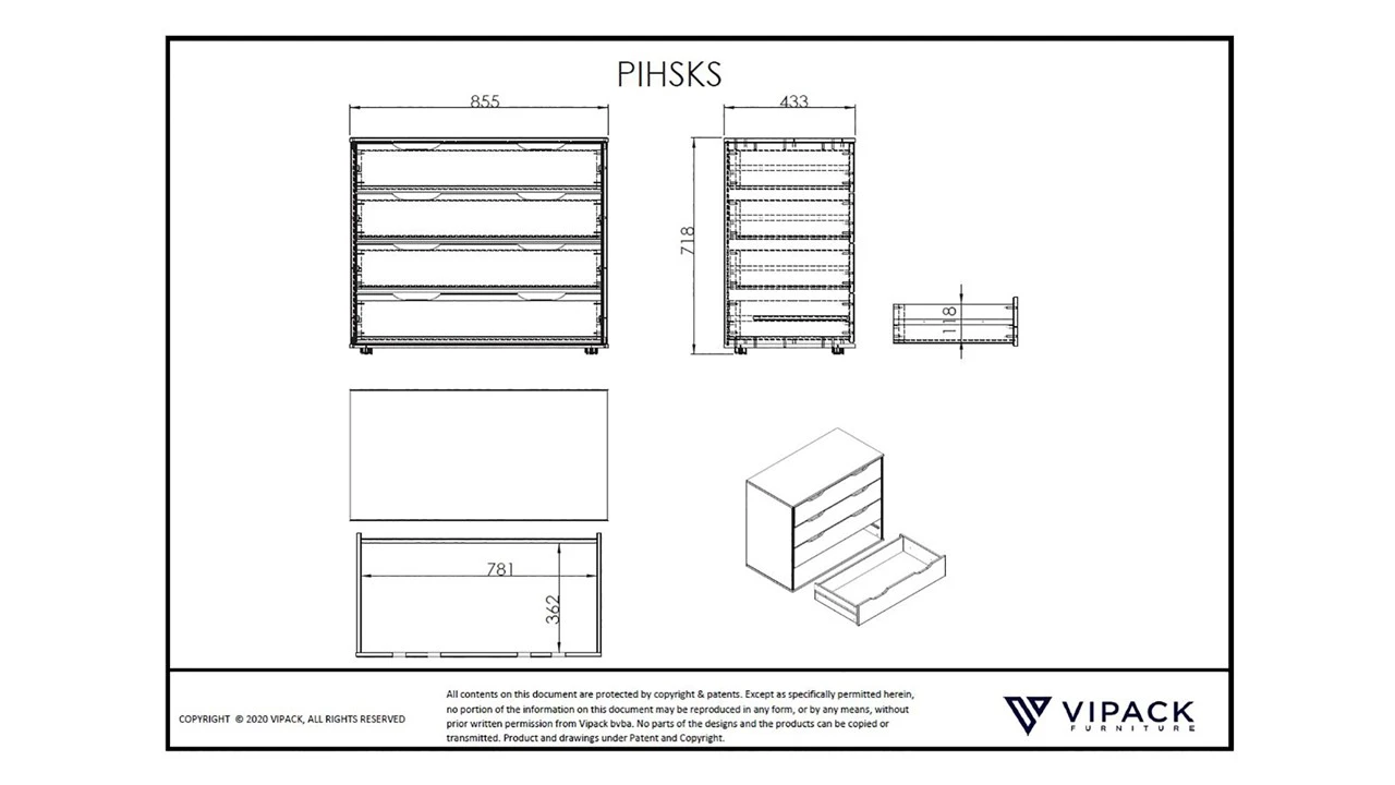 Pino/Scott Commode Wit Grenenhout – Moderne Ladekast met 4 Laden voor Kinderkamer 5 Pino/Scott Commode Wit Grenenhout – Moderne Ladekast met 4 Laden voor Kinderkamer - Afbeelding 3