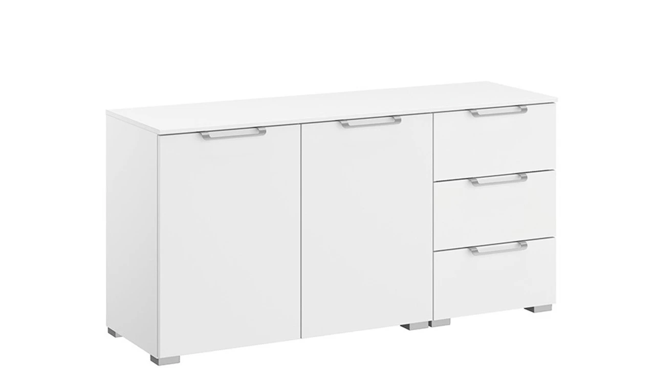 Commode Sydney II – Moderne Ladekast met 2 Deuren en 3 Laden – Wit 120x42x62 cm 3 Commode Sydney II – Moderne Ladekast met 2 Deuren en 3 Laden – Wit 120x42x62 cm
