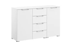 Sydney II Commode Wit met Aluminium Grepen – 2 Deuren & 4 Laden Moderne Ladekast