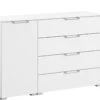 Commode Sydney II - Moderne Ladekast met 4 Laden en 1 Deur - 120x42x80 cm -Beter Bed Winkel Commode Sydney met deur en 4 laden wit