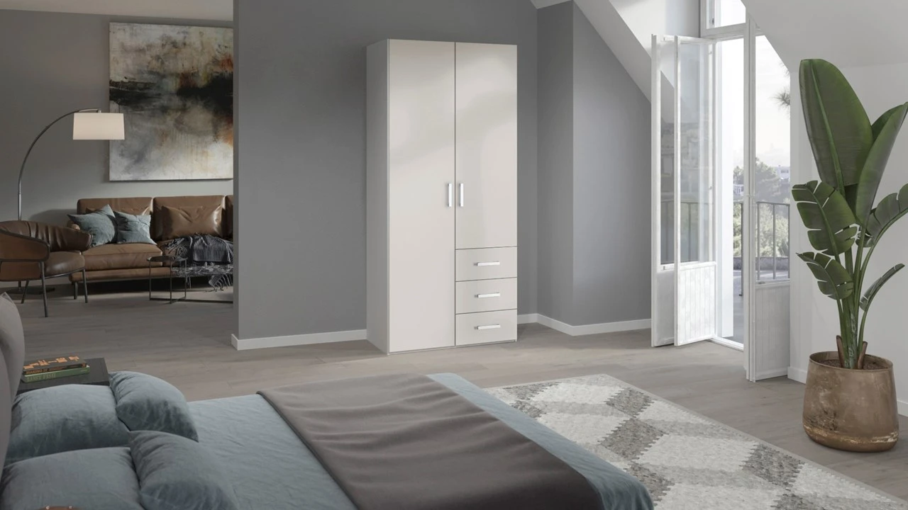 Draaideurkast Compact 2-Deurs met 3 Laden β Tijdloze Kledingkast met Roede 4 Draaideurkast Compact 2-Deurs met 3 Laden β Tijdloze Kledingkast met Roede - Afbeelding 2