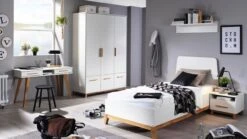 Bed Nevada – Scandinavisch Wit met Hout – Modern Design Bedframe met Ronde Hoeken