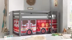 Fire Truck Speelgordijn voor Pino & Scott Halfhoogslaper - Rood Brandweer Thema -Beter Bed Winkel Gordijnen Fire truck Pino Scott rood 1