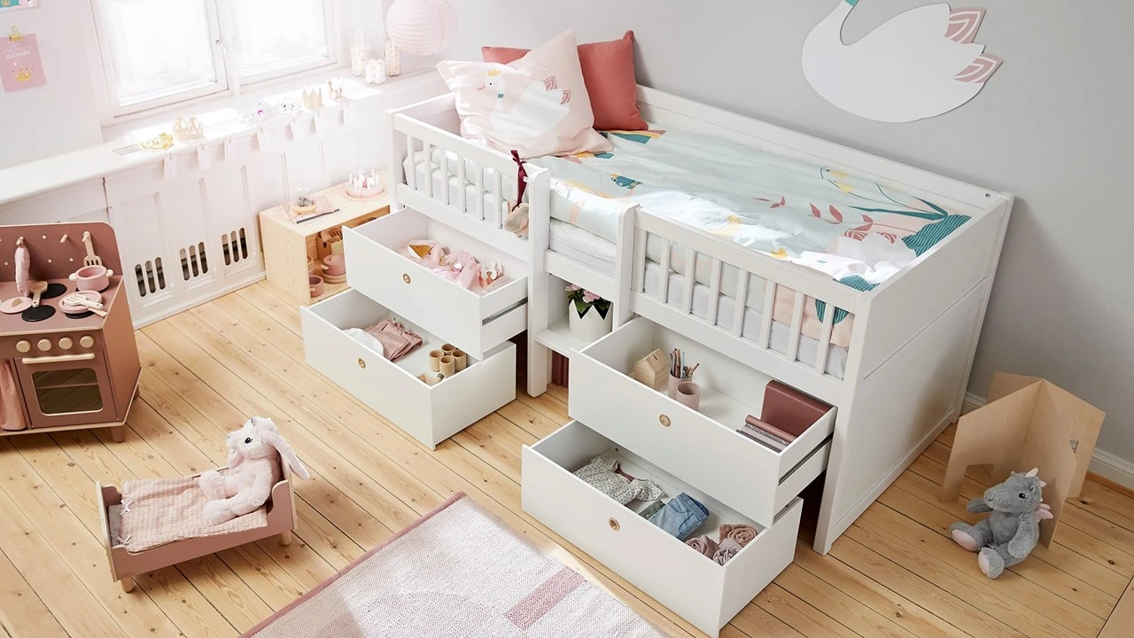 FLEXA Freja Wit met Koperen Details – 4 Lades Halfhoogslaper Kinderbed 4 FLEXA Freja Wit met Koperen Details – 4 Lades Halfhoogslaper Kinderbed - Afbeelding 2