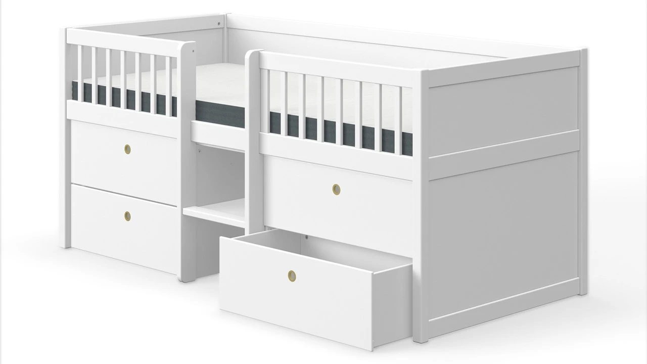 FLEXA Freja Wit met Koperen Details – 4 Lades Halfhoogslaper Kinderbed 6 FLEXA Freja Wit met Koperen Details – 4 Lades Halfhoogslaper Kinderbed - Afbeelding 4