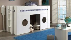 Vipack Halfhoogslaper Freya Wit – Modern Kinderbed met Speelruimte en Ronde Openingen