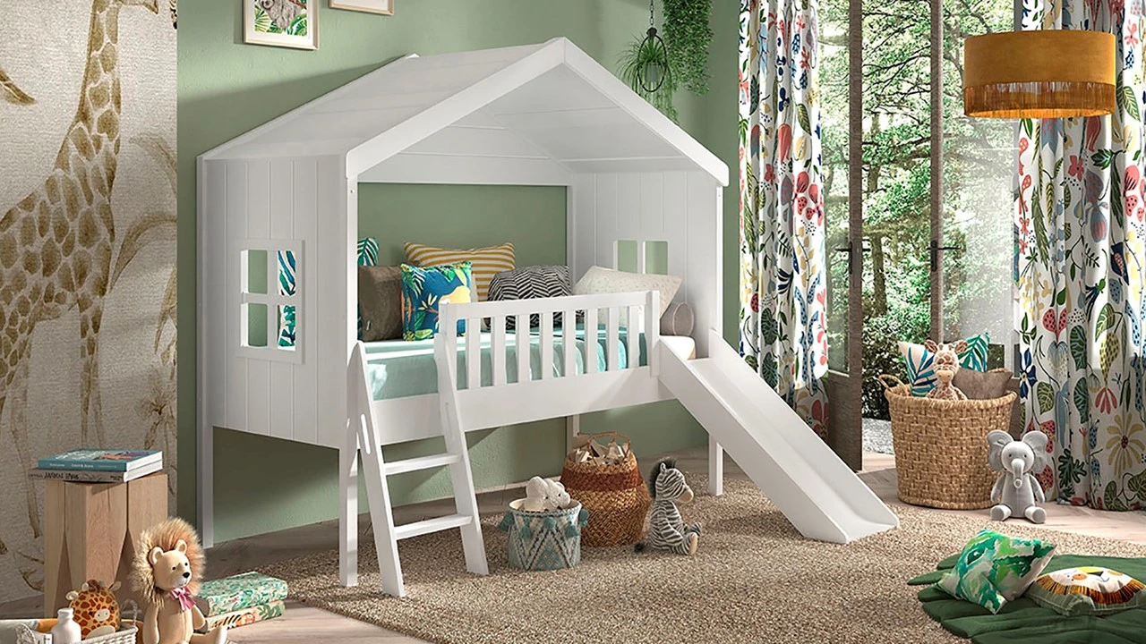 Halfhoogslaper Huisbed met Glijbaan - Wit Houten Kinderbed met Speelruimte 3 Halfhoogslaper Huisbed met Glijbaan - Wit Houten Kinderbed met Speelruimte