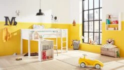 Flexworld Jip Halfhoogslaper Wit met Uitschuifbureau – Massief Grenenhout Kinderbed