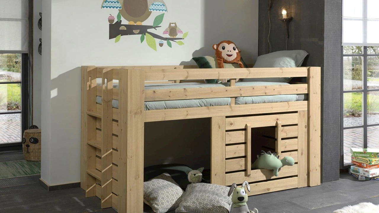 Vipack Oliver Halfhoogslaper 90x200 - Natuurlijk Eiken Design Huisbed 3 Vipack Oliver Halfhoogslaper 90x200 - Natuurlijk Eiken Design Huisbed