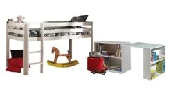 Pino Wit Grenen Halfhoogslaper – Met Bureau en Boekenkast -Beter Bed Winkel Halfhoogslaper Pino met Bureau en boekenkast wit 2