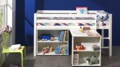 Pino Wit Grenen Halfhoogslaper – Met Bureau en Boekenkast