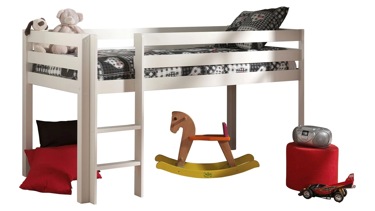 Pino Halfhoogslaper Wit Massief Grenen - Inclusief Bureau, 2 Commodes en Hangtablet 5 Pino Halfhoogslaper Wit Massief Grenen - Inclusief Bureau, 2 Commodes en Hangtablet - Afbeelding 3