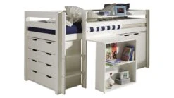 Pino Halfhoogslaper Wit Massief Grenen - Inclusief Bureau, 2 Commodes en Hangtablet 16 Pino Halfhoogslaper Wit Massief Grenen - Inclusief Bureau, 2 Commodes en Hangtablet -Beter Bed Winkel Halfhoogslaper Pino met commode 4 laden commode 2 deuren hangtablet en bureau wit 3