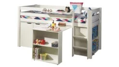 Pino Halfhoogslaper Wit Massief Grenen – Met Commode en Boekenkast – Veilig Kinderbed -Beter Bed Winkel Halfhoogslaper Pino met commode met 2 deuren en boekenkast wit 7