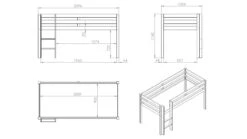 Pino Wit Gelakt Massief Grenen – Halfhoogslaper met Commode, Boekenkast en Bureau -Beter Bed Winkel Halfhoogslaper Pino met commode met 4 laden en boekenkast wit 10